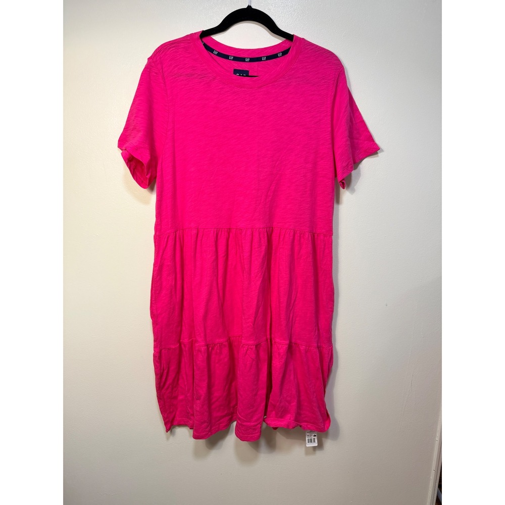 NWT GAP Dress Women L Beetroot Purple Tiered Mini Short Sleeve Cotton